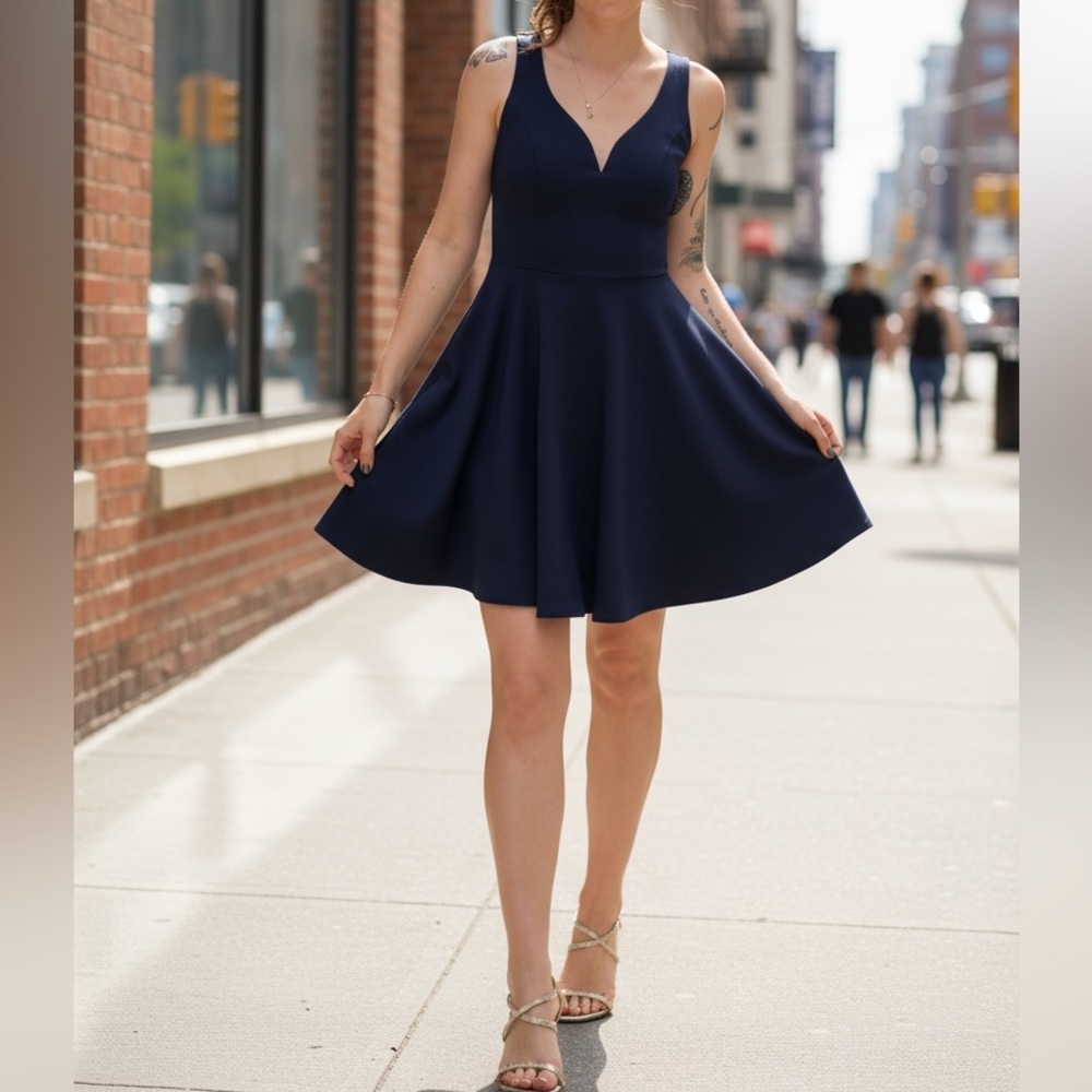 B. Darlin Navy Midi Dress w/ Cut Out Back